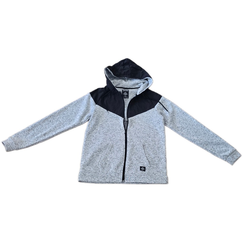 Super Massive Grey Black Zip Up Hoodie Jacket‎ Logo Patch Size Large Boys Youth
